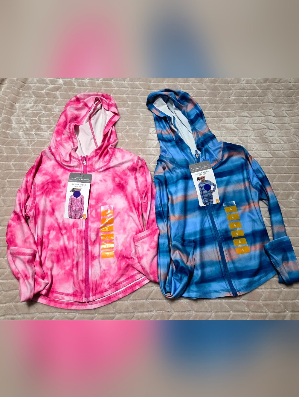 NWT Berkley Jensen Girls' Hooded Active Wear Jacket - Pink & BlueTie-Dye